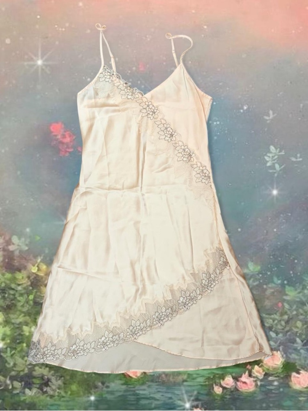 Silk Lace Trim Slip Dress in pastel peach